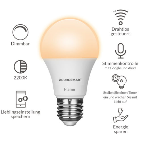 AduroSmart ERIA Bulb Flame A60 E27 60W (2200K) – Bild 2